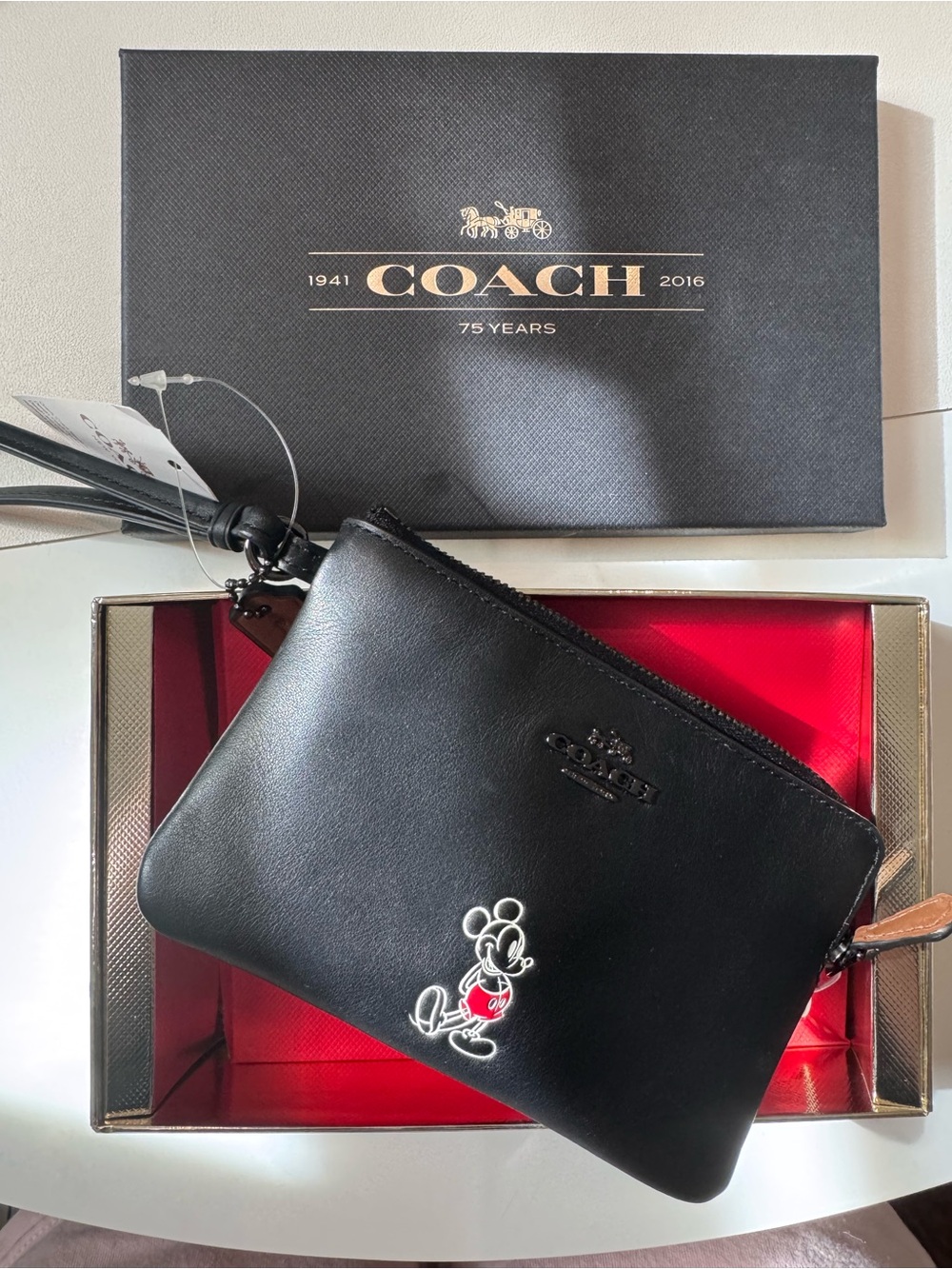 NWT Coach x Disney Mickey Mouse Black Leather Zip Wristlet